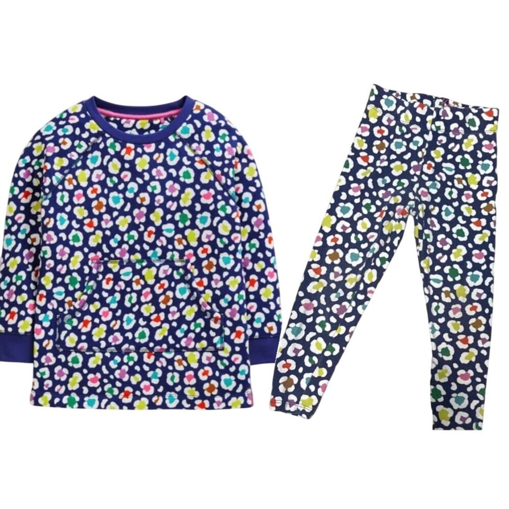 Mini Boden Starboard Navy Leopard Tunic Sweatshirt Set 4-5Y